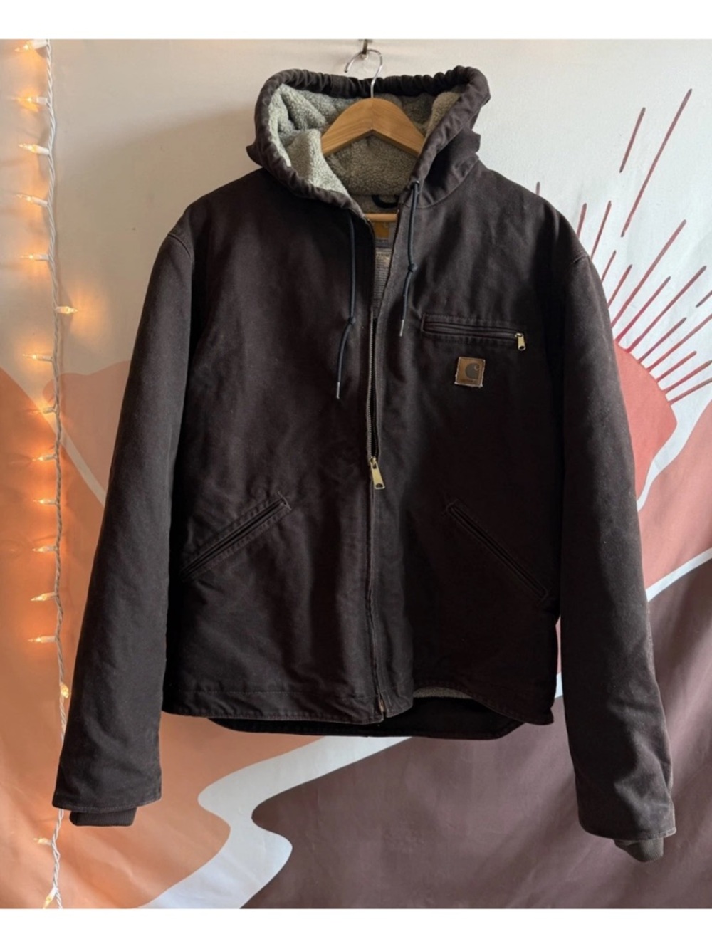 Vintage Carhartt Sierra Jacket Mens Large Sherpa Line Hood J141 DKB Brown